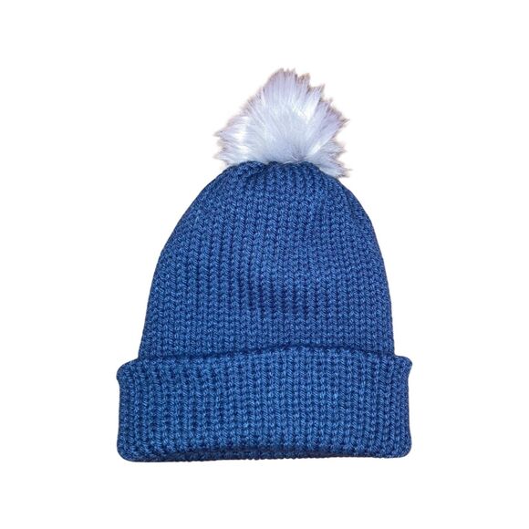 Blue with gray pom knit beanie - Picture 2 of 4